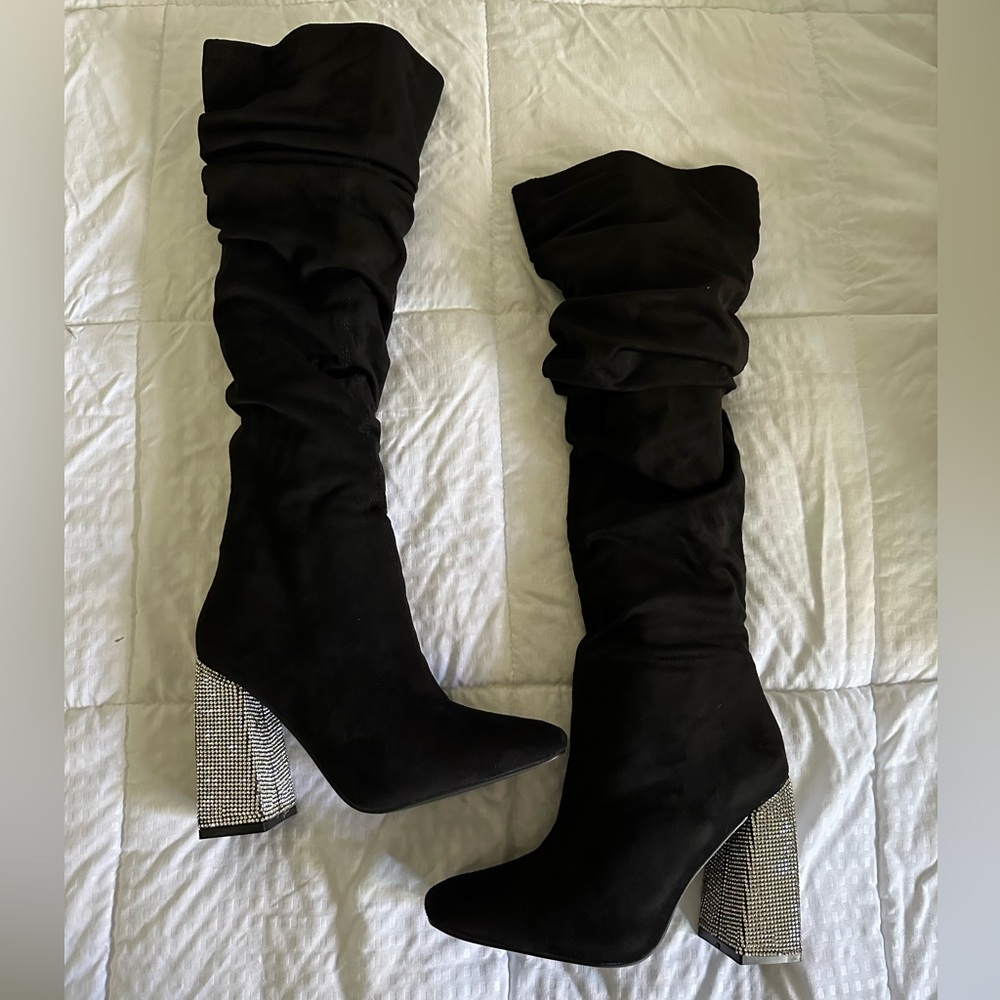 Rhinestone chunky heel boot